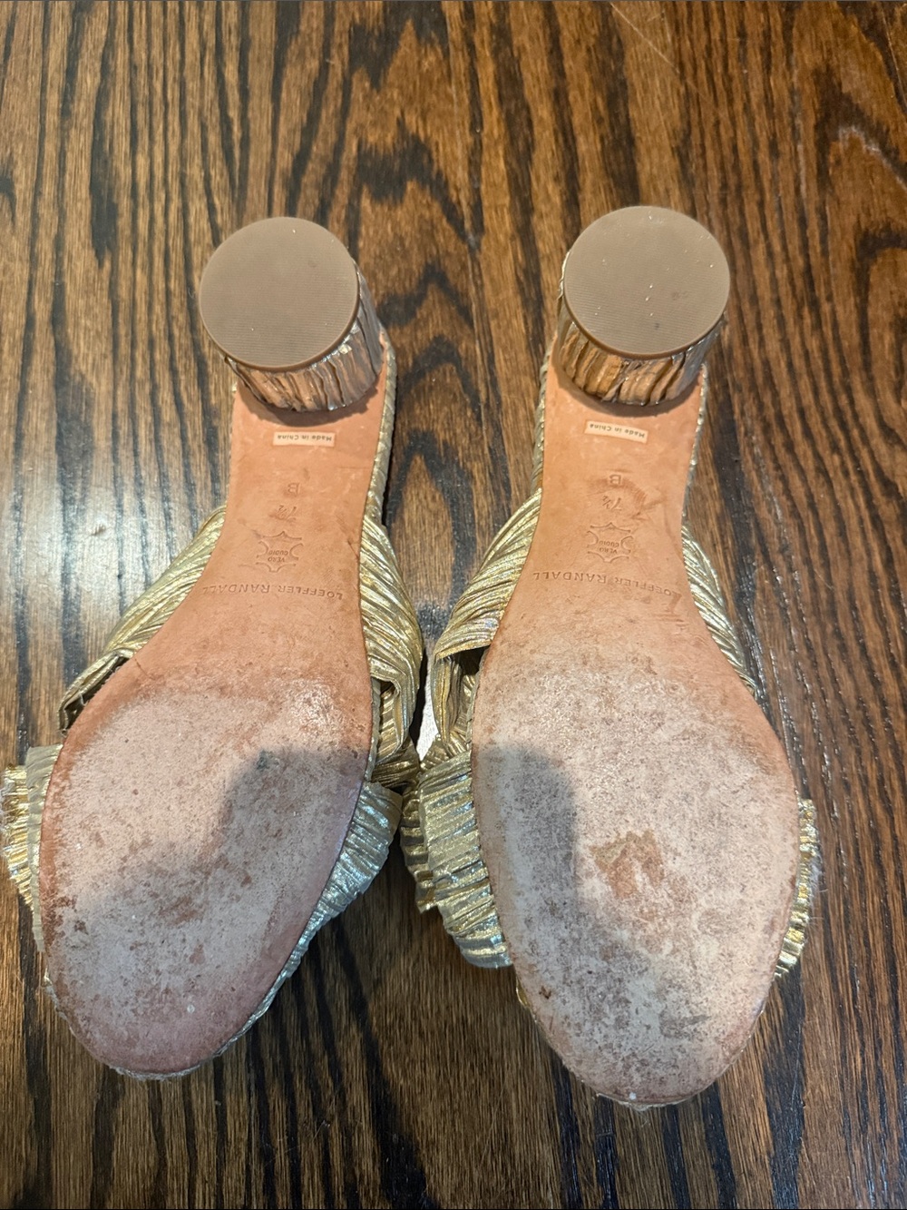 Loeffler Randall Metallic Gold Pleated Knot Slide Sandals - Picture 4 of 5